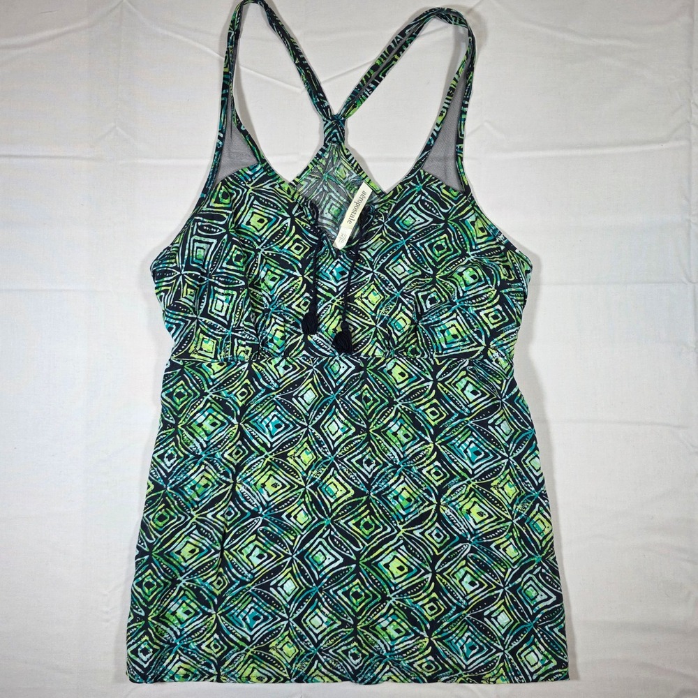 Aeropostale Womens Geometric Print Tassel Racerback Tankini Swim Top Green XS